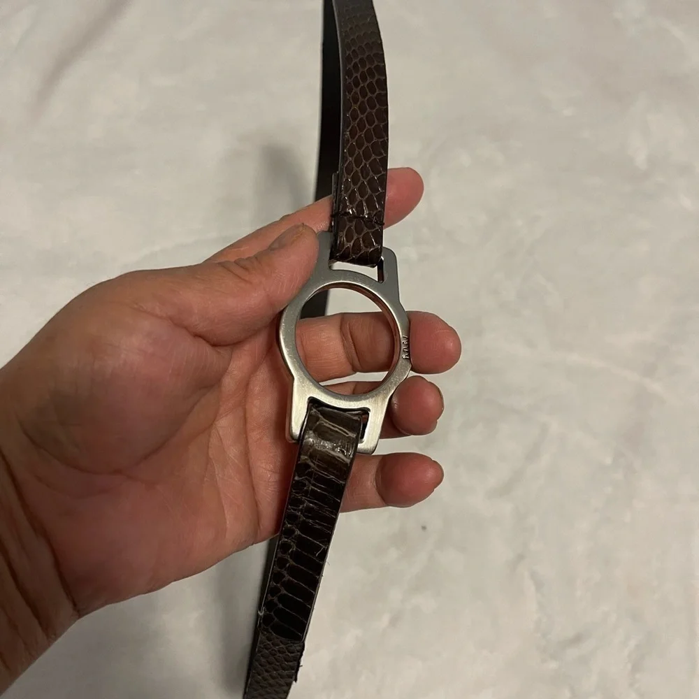 Nine West Genuine Snake Simulated Leather Lining Women belt Medium Brawn